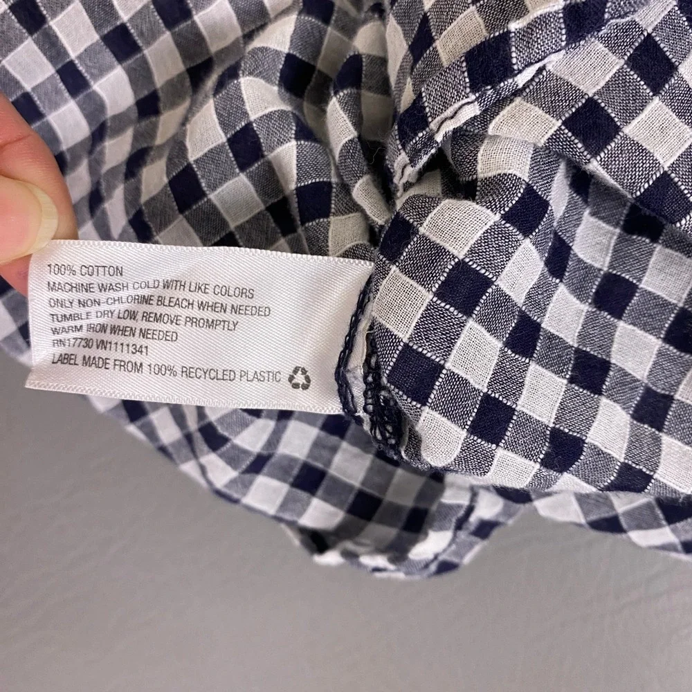 Merona Popover Shirt Women's Size Large L Navy Blue White Gingham Check‎ Cotton